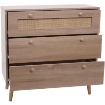 Commode à tiroirs HHG 214, Armoire Sideboard Highboard, Kubu rotin bois mélaminé, 78x80x39cm aspect chêne