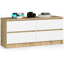 Akord - Commode K120 Chêne Artisan 120 cm 4 tiroirs façade Blanche 120x40x55 cm