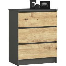 Akord - Commode K60 Gris Graphite 60 cm 3 tiroirs façade Chêne Artisan 60x40x77 cm