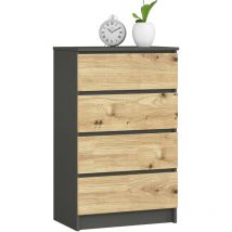 Akord - Commode K60 Gris Graphite 60 cm 4 tiroirs façade Chêne Artisan 60x40x99 cm