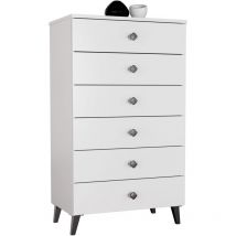 Akord - Commode mobi Blanc 60 cm 6 tiroirs façade Blanche 60x37x104 cm