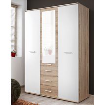 Armoire-penderie - Dino - 135 Cm X 191 Cm X 55 Cm - Chêne Et Blanc - Livraison Gratuite