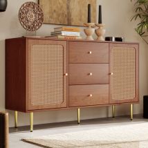 Buffet commode armoire d'appoint avec 2 portes et 3 tiroirs pour salon chambre,noyer Okwish