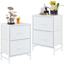 Joeais - Commode, Armoire, Meuble de Rangement, 2 Tiroirs en Tissu avec Poignées, Cadre en Métal, Style Industriel, Blanc