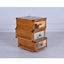 Iperbriko - Cassettière 3 tiroirs décorés multicolore en bois de mangue 55x38xh.55 cm