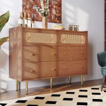 Modernluxe - Commode - 6 tiroirs - en rotin - marron