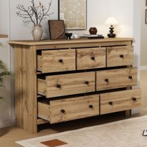 Hauss Spole - Commode avec 7 tiroirs 152x40x89cm, buffet, coiffeuse, entrée/cuisine/chambre/salon, naturel