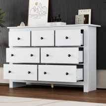 Commode avec 7 tiroirs 152x40x89cm, buffet, coiffeuse, entrée/cuisine/chambre/salon, blanc
