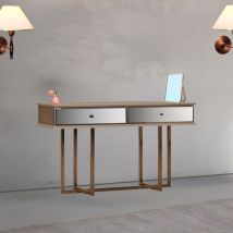 Commode avec pieds dorés et 2 tiroirs vizon finition crème 140,4x80,3H cm - Eliza