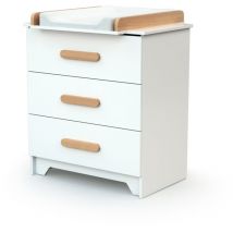 Les Tendances - AT4 - Commode à langer 3 tiroirs en bois gavroche Blanc et Hêtre Verni