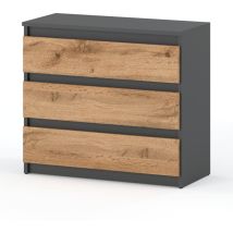 Loft - Commode Avec Tiroirs Meuble Tv 80cm 3s Chêne Gris Wotan Meubles De Salon