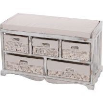 Commode / banc, 5 paniers, 77x36x45cm, shabby, vintage, blanc