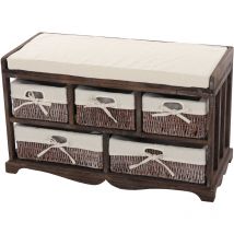 HHG - Commode / banc, 5 paniers, 77x36x45cm, shabby, vintage, marron