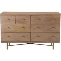 Commode 8 tiroirs en bois de manguier et pieds en métal doré - BRAN