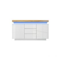 Ineasicer - Commode, Buffet brillant avec 2 portes et 3 tiroirs, éclairage led (App Control), 81 x 140 x 39 cm, blanc