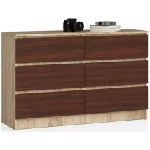 Akord - Commode K120 Chêne Sonoma 120 cm 6 tiroirs façade Wengé 120x40x77 cm