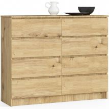 Commode AKORD K120 Chêne Artisan 120 cm 8 tiroirs façade Chêne Artisan 120x40x99 cm