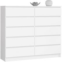 Commode AKORD K140 Blanche 138 cm 10 tiroirs façade Blanche 138x40x121 cm