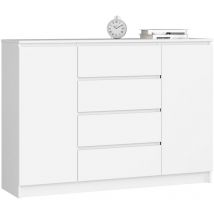 Akord - Commode K140 Blanche 138 cm 2 portes 4 tiroirs façade Blanche 4 étagères 138x40x99 cm