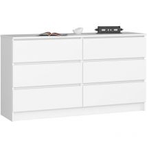 Akord - Commode K140 Blanche 138 cm 6 tiroirs façade Blanche 138x40x77 cm