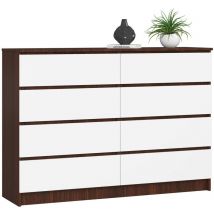 Akord - Commode K140 Wengé 138 cm 8 tiroirs façade Blanche 138x40x99 cm