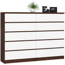 Akord - Grande Commode pour le salon K160 Wengé 160 cm 10 tiroirs façade Blanche 160x40x121 cm