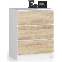 Akord - Commode K60 Blanche 60 cm 3 tiroirs façade Chêne Sonoma 60x40x77 cm