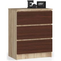 Abamihome - Commode akord K60 Chêne Sonoma 60 cm 3 tiroirs façade Wengé 60x40x77 cm