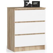 Abamihome - Commode akord K60 Chêne Sonoma 60 cm 3 tiroirs façade Blanche 60x40x77 cm