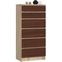 Akord - Commode K60 Chêne Sonoma 60 cm 6 tiroirs façade Wengé 60x40x130 cm