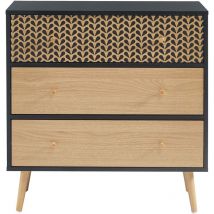 Baïta - Commode capucine noir et effet chêne 3 tiroirs 78cm