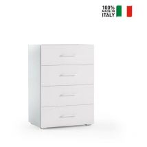 Terraneo - Armoire 4 tiroirs guides métalliques et dessus avec plateau à conteneur dessus en béton blanc