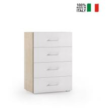 Terraneo - Meuble avec 4 tiroirs, guides en métal et plateau avec plateau en chêne avec façades blanches