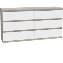 Les Tendances - Commode chelsea 6 Tiroirs - Couleur blanc/béton clair - l 154 x p 42,2 x h 79,9 cm
