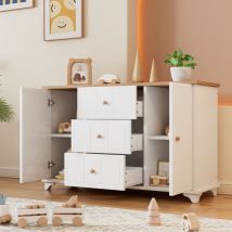 Lafomukea - Commode classique, meuble à 3 tiroirs et 2 portes, avec poignées naturelles, espace de rangement dans le salon et la chambre, mdf +