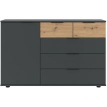 Pegane - Commode combinée, meuble de rangement coloris graphite, rechampis imitation bois - Longueur 130 x Hauteur 83 x Profondeur 41 cm