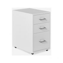 Office24 - Commode de bureau mobile en métal blanc 3 tiroirs et roulettes Layt m
