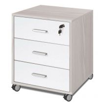 Commode de bureau à trois tiroirs en orme blanc avec roulettes 50x41x h70 cm