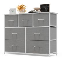 Bealife - Commode de Chambre 7 Tiroirs en Tissu Cadre en Acier Pieds en Plastique Réglable Rangement Meuble Gris