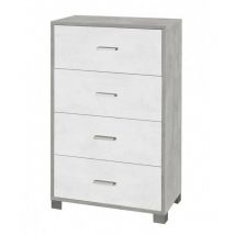 Sarmog - Commode de chambre à quatre tiroirs Ciment Blanc 70x41x h112 cm
