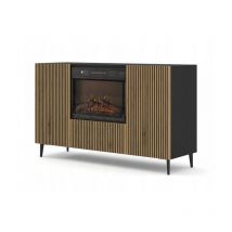 Commode de rangement Meuble avec cheminée integrée Noir/Artisan 140x40x86 RAVI B 2D1K sur pied