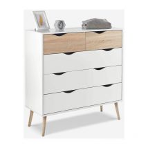 Commode de salon style scandinave en chêne blanc 5 tiroirs Kiricap