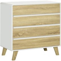 Homcom - Commode design scandinave - 4 tiroirs - mdf panneaux blanc aspect chêne clair