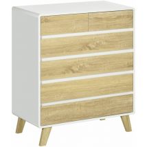Homcom - Commode design scandinave - 6 tiroirs - mdf panneaux blanc aspect chêne clair