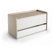 Terraneo - Malle conteneur à fermeture lente et grand tiroir en chêne et blanc