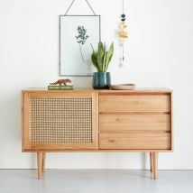 Commode en mindi massif et cannage 135 cm