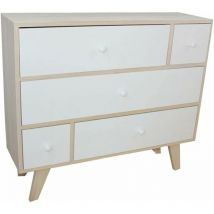 King Home - Armoire à 5 tiroirs (3 grands tiroirs, 2 petits tiroirs) en bois de paulownia
