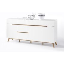 Commode en laqué blanc mat avec piètement en chêne - L193 x H95 x P40 cm Pegane