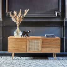 Berah Getah - Commode en mindi massif et cannage 175 cm