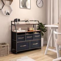 Commode en Tissu avec 5 Tiroirs 2 Étagères Commode meuble de rangement Cadre en Métal pour Salon Entrée 84 x 30 x 85 cm Maison Chic